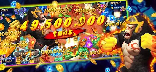Layar permainan Fish Hunter dengan ikan bergerak dan kontrol senjata